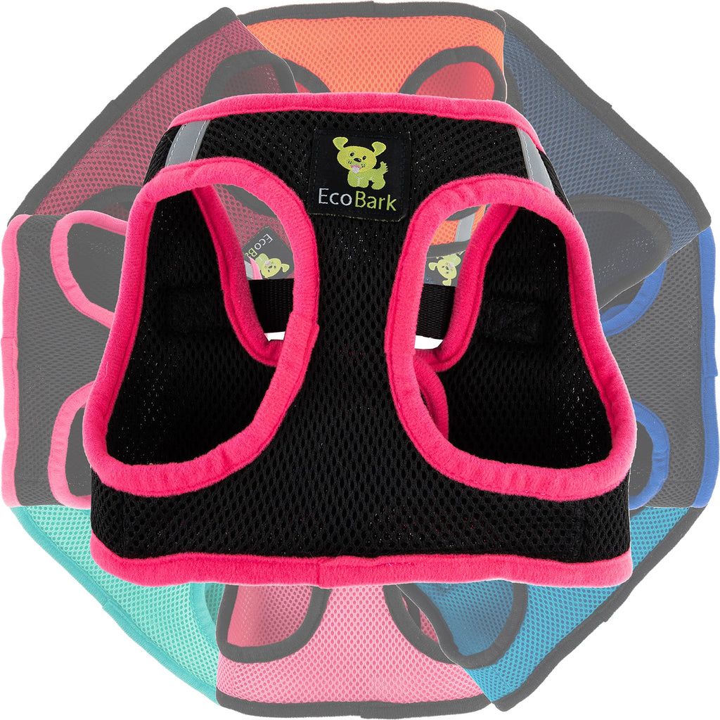 EcoBark Step-in Dog Harness XS – Reflective, Padded, No-Pull Vest for Small Dogs 5-6 lbs, Black & Pink Trim