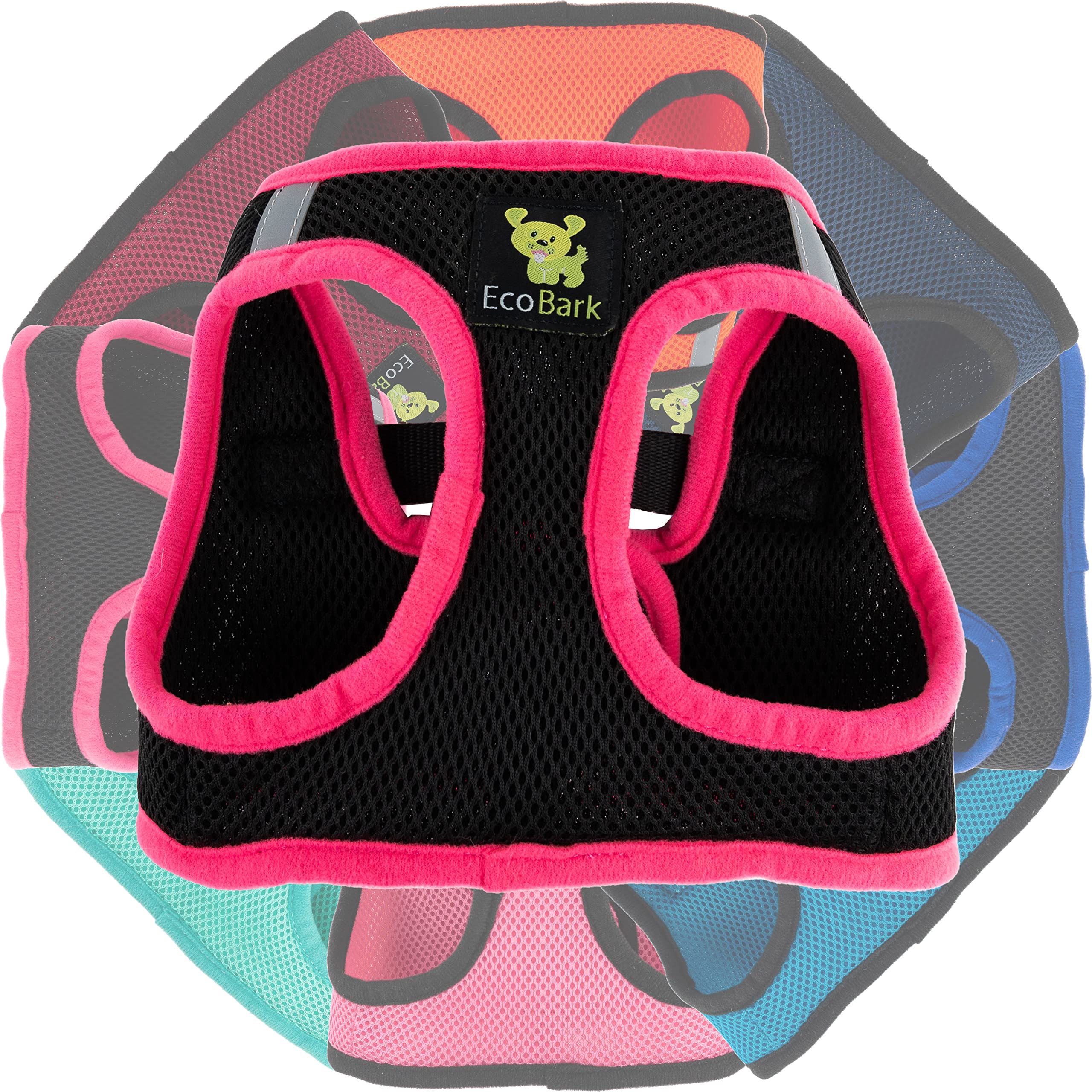 EcoBark Step-in Dog Harness XS – Reflective, Padded, No-Pull Vest for Small Dogs 5-6 lbs, Black & Pink Trim