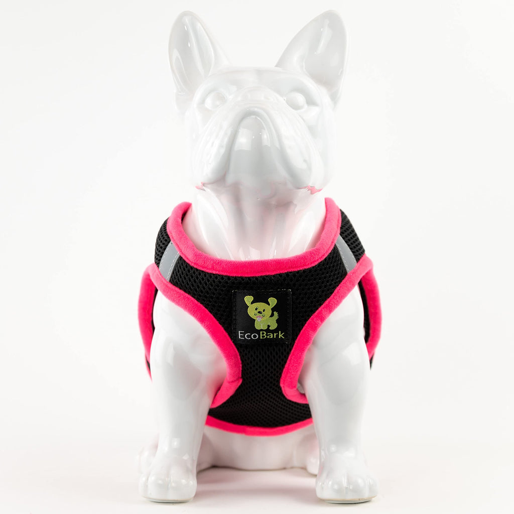 EcoBark Step-in Dog Harness XS – Reflective, Padded, No-Pull Vest for Small Dogs 5-6 lbs, Black & Pink Trim