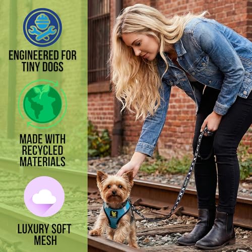 EcoBark Step in Dog Harness XXS Aqua Sport – Breathable Trinity Air Mesh for Teacup Dogs