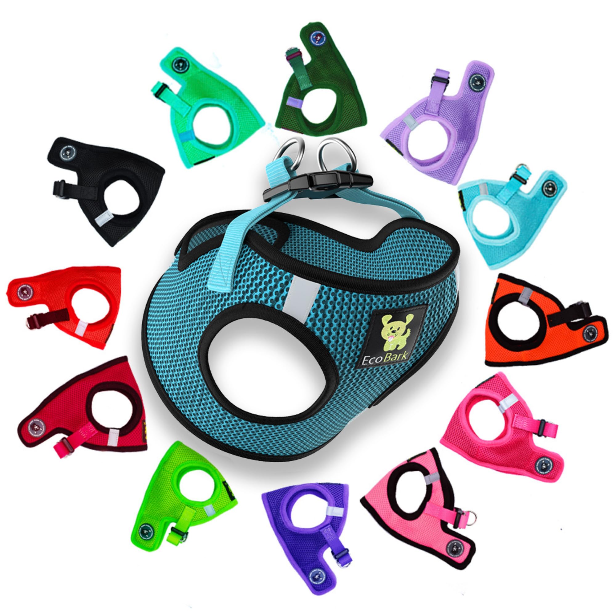 EcoBark Step in Dog Harness XXS Aqua Sport – Breathable Trinity Air Mesh for Teacup Dogs