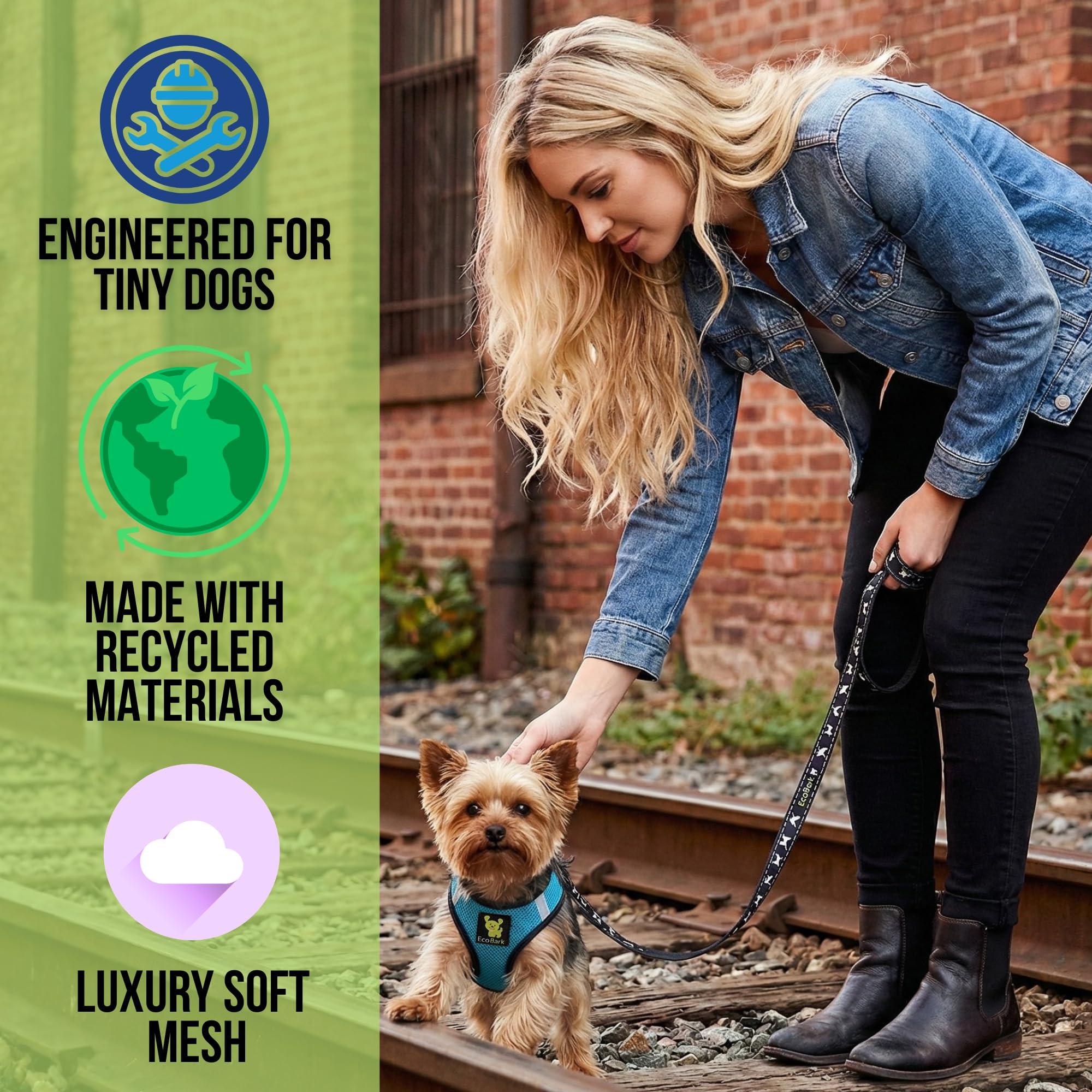 EcoBark Step in Dog Harness XXS Aqua Sport – Breathable Trinity Air Mesh for Teacup Dogs
