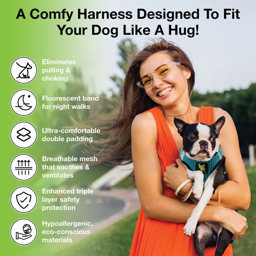 EcoBark Step in Dog Harness XXS Aqua Sport – Breathable Trinity Air Mesh for Teacup Dogs