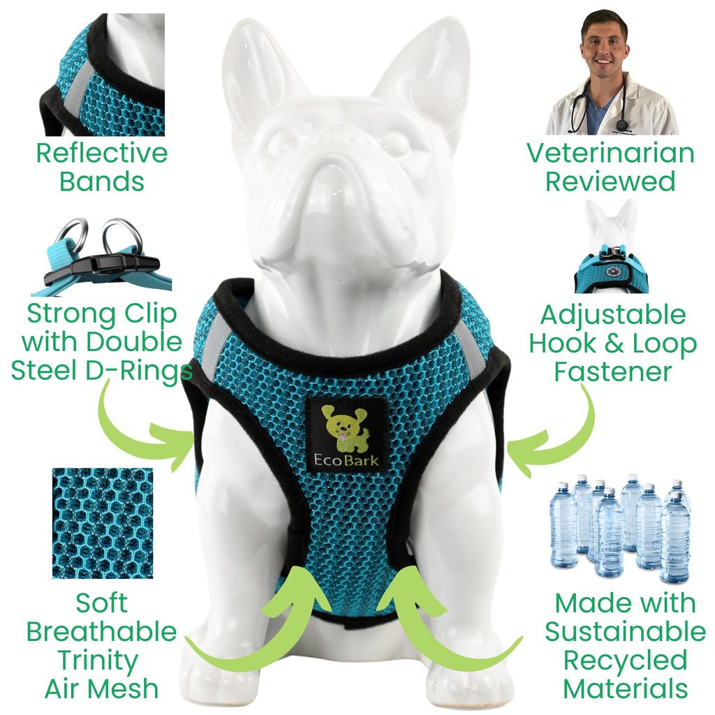 EcoBark Step in Dog Harness XXS Aqua Sport – Breathable Trinity Air Mesh for Teacup Dogs
