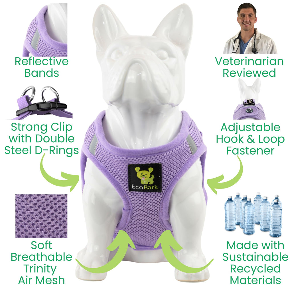 EcoBark Teacup Dog Harness - XXS Lavender Step-In Vest for Tiny Breeds