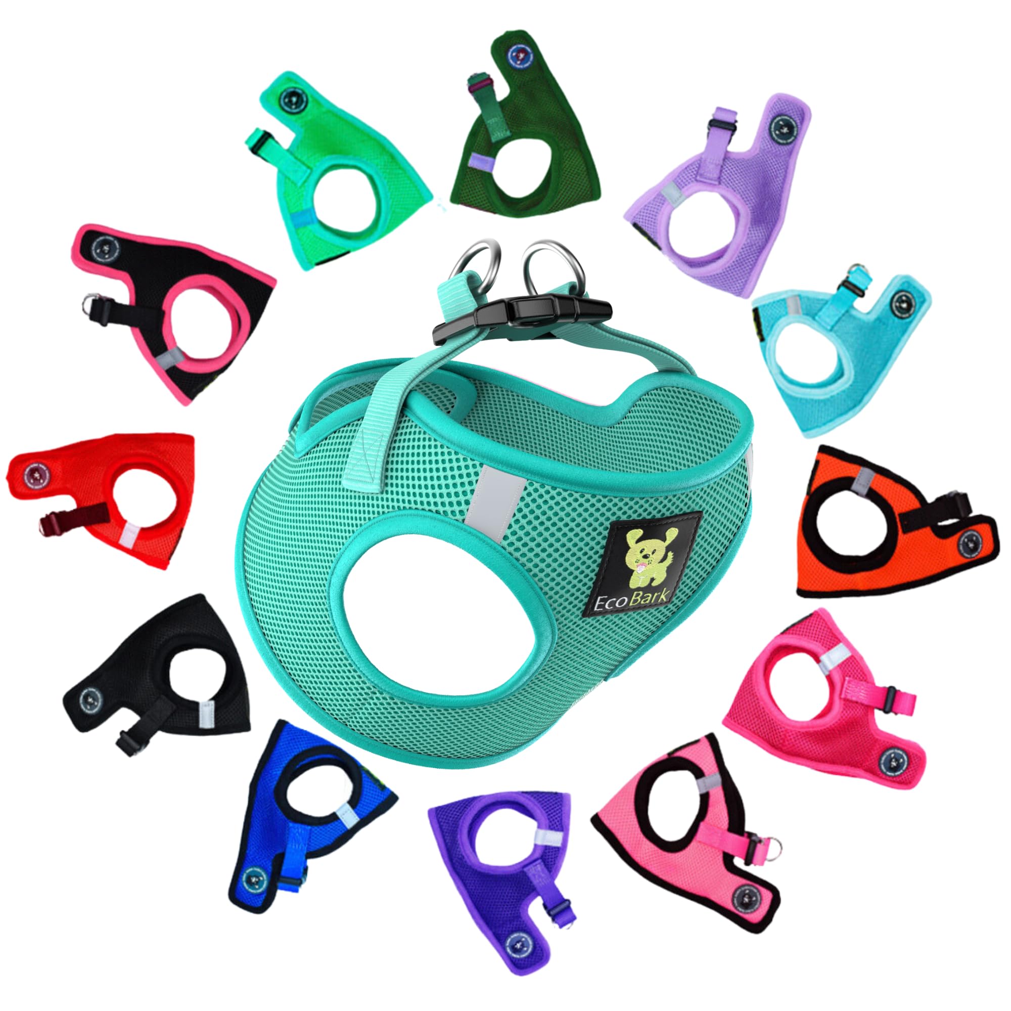 EcoBark XS Dog Harness – No-Pull Step-In Vest for Small Dogs 5–6 lbs (Mint Turquoise)