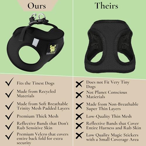 EcoBark XXXS Step-in Dog Harness for Teacup Dogs - Black, Reflective, Eco-Friendly