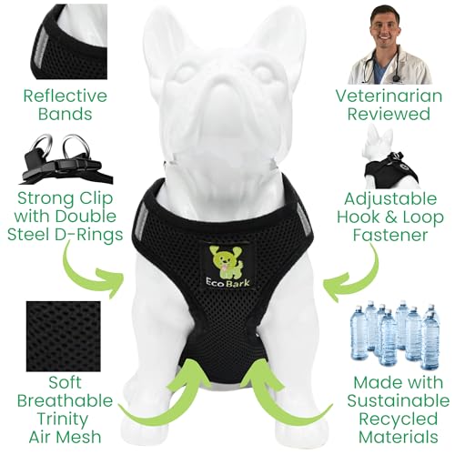 EcoBark XXXS Step-in Dog Harness for Teacup Dogs - Black, Reflective, Eco-Friendly