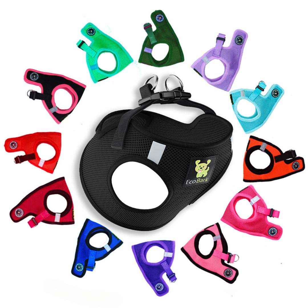 EcoBark XXXS Step-in Dog Harness for Teacup Dogs - Black, Reflective, Eco-Friendly