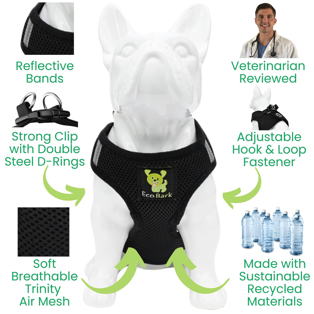 EcoBark XXXS Step-in Dog Harness for Teacup Dogs - Black, Reflective, Eco-Friendly