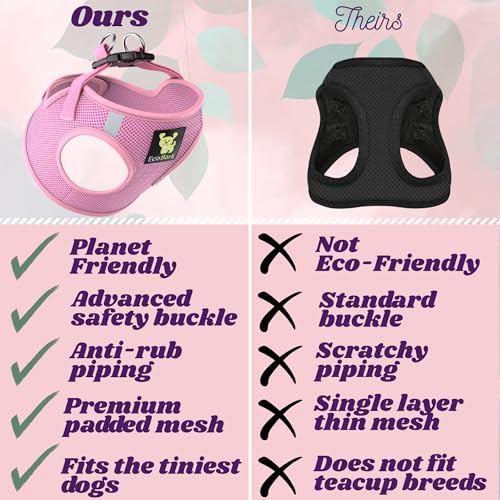 EcoBark XXXS Teacup Dog Harness – Soft Baby Pink Step-In Vest for Toy Breeds 2-3 lbs