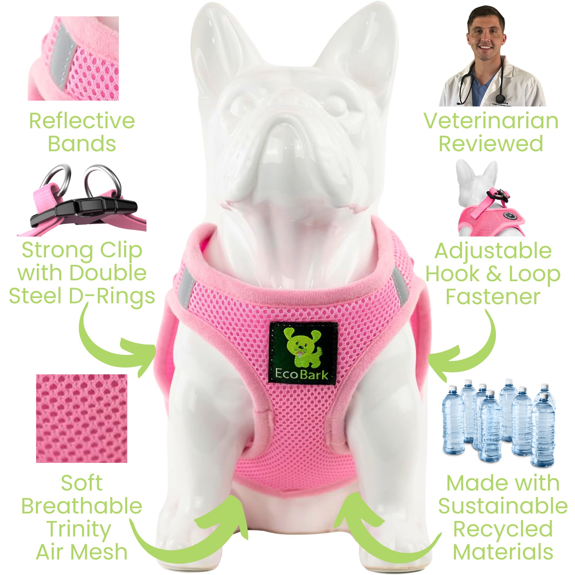 EcoBark XXXS Teacup Dog Harness – Soft Baby Pink Step-In Vest for Toy Breeds 2-3 lbs