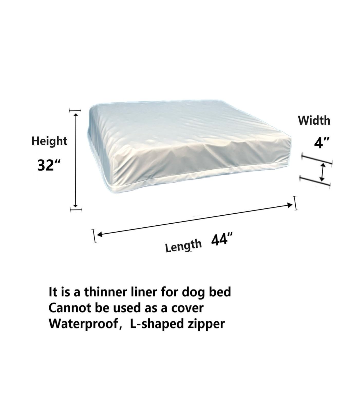 EechicSpace Waterproof Dog Bed Liner Replacement – 44x32x4 Inch, Polyester with TPU, Full Wrap Zipper