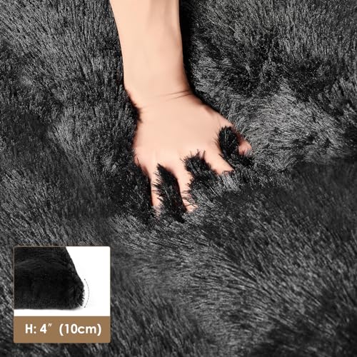 EHEYCIGA Fluffy Dog Crate Bed for Medium Dogs - Plush Faux Fur Crate Pad with Non-Slip Bottom, Washable, Black
