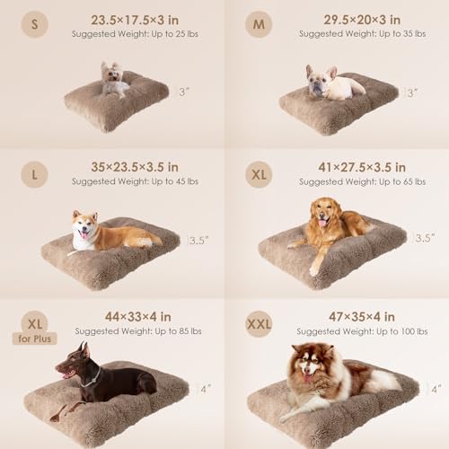 EHEYCIGA Fluffy Dog Crate Bed for Medium Dogs, Camel - Plush Faux Fur Crate Pad with Non-Slip Bottom, Washable