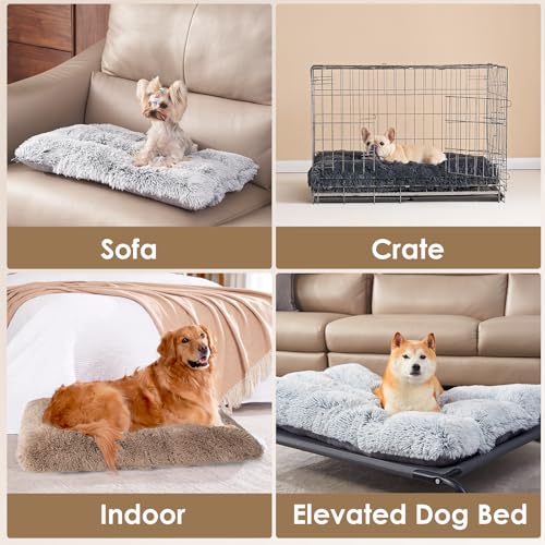 EHEYCIGA Fluffy Dog Crate Bed for Medium Dogs, Camel - Plush Faux Fur Crate Pad with Non-Slip Bottom, Washable