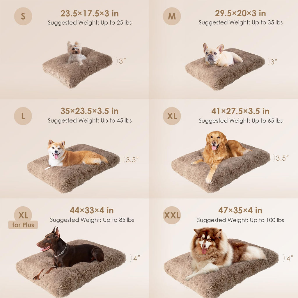 EHEYCIGA Fluffy Dog Crate Bed for Medium Dogs, Camel - Plush Faux Fur Crate Pad with Non-Slip Bottom, Washable