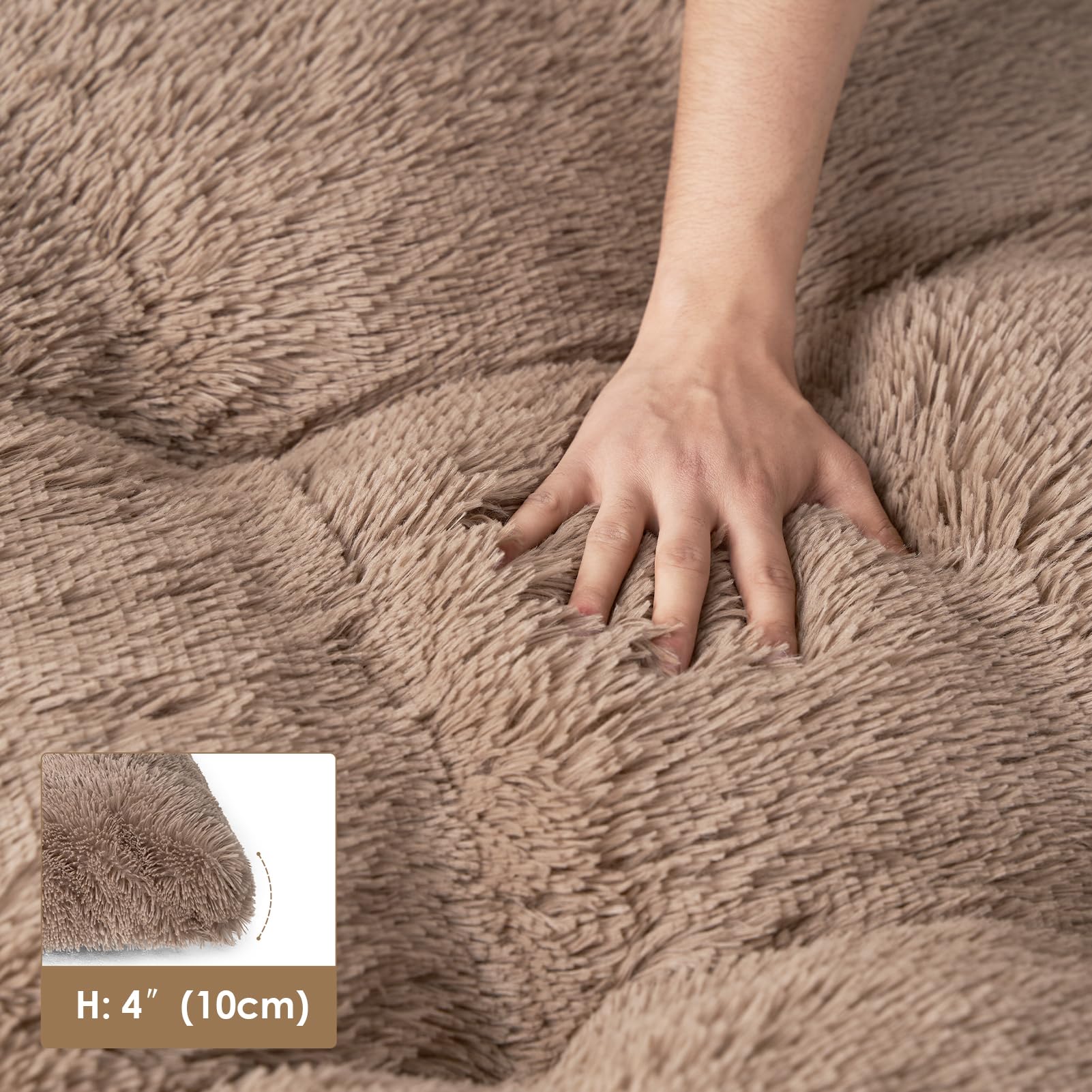 EHEYCIGA Fluffy Dog Crate Bed for Medium Dogs, Camel - Plush Faux Fur Crate Pad with Non-Slip Bottom, Washable