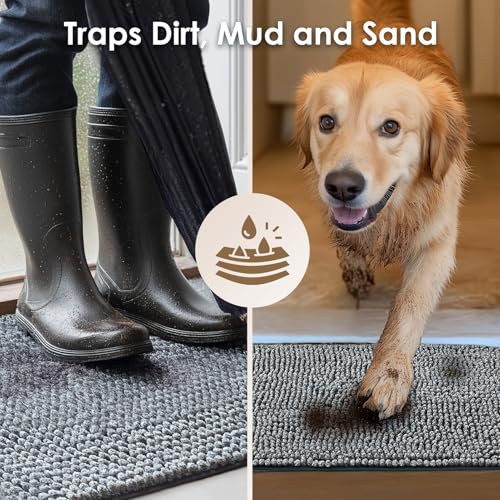 EHEYCIGA Super Absorbent Dog Door Mat 36x24 Inch - Quick-Dry Chenille, Non-Slip, Washable Mud Mat for Paws