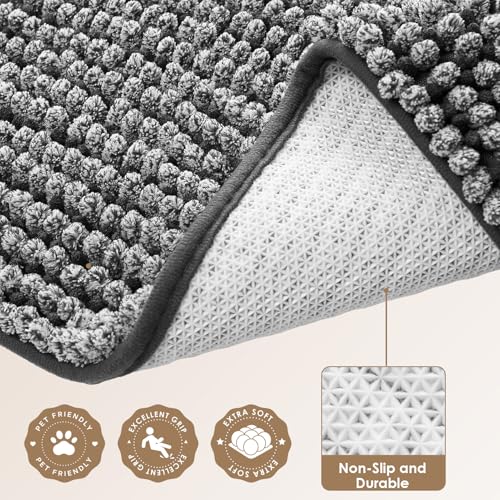 EHEYCIGA Super Absorbent Dog Door Mat 36x24 Inch - Quick-Dry Chenille, Non-Slip, Washable Mud Mat for Paws
