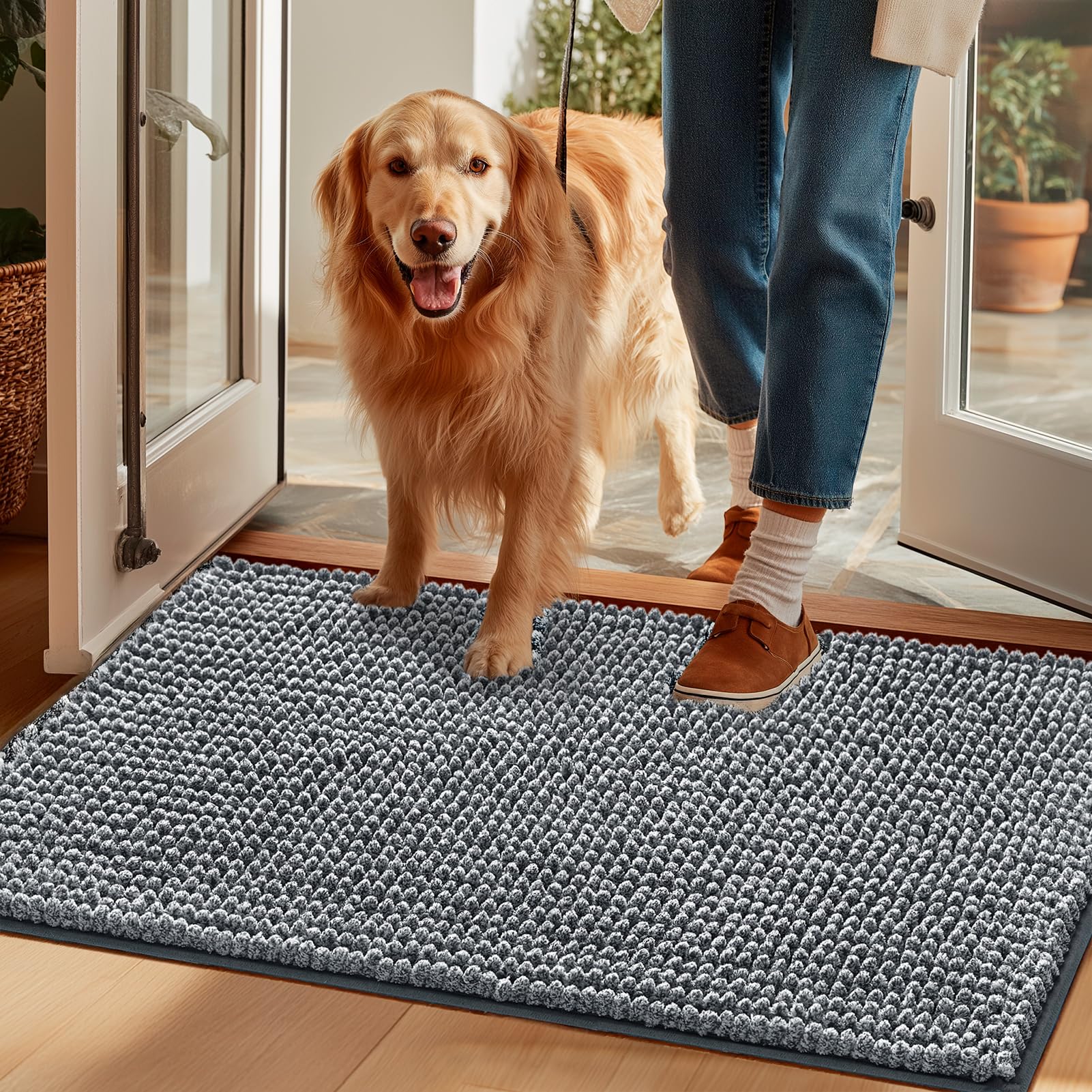 EHEYCIGA Super Absorbent Dog Door Mat 36x24 Inch - Quick-Dry Chenille, Non-Slip, Washable Mud Mat for Paws