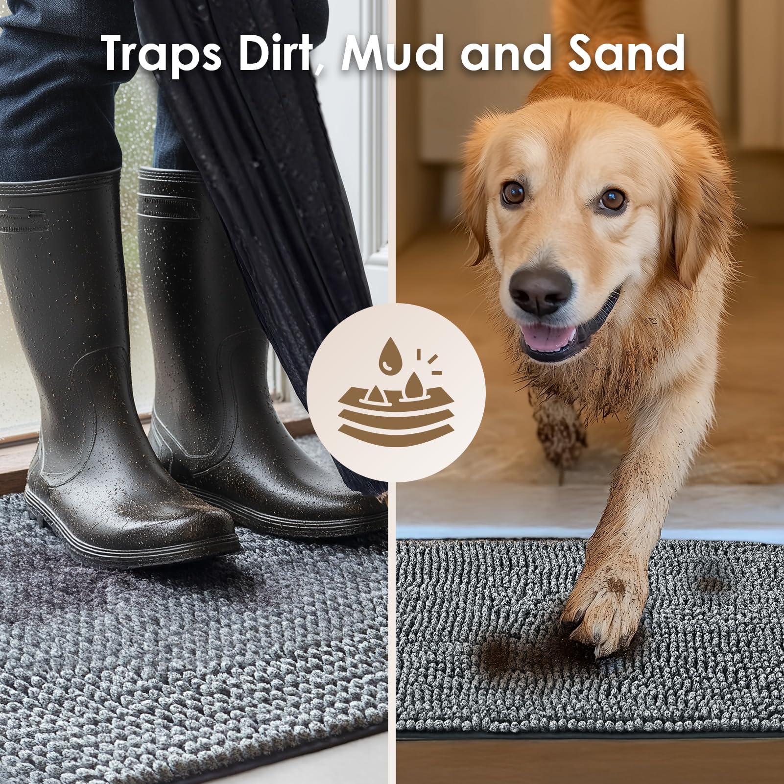 EHEYCIGA Super Absorbent Dog Door Mat 36x24 Inch - Quick-Dry Chenille, Non-Slip, Washable Mud Mat for Paws