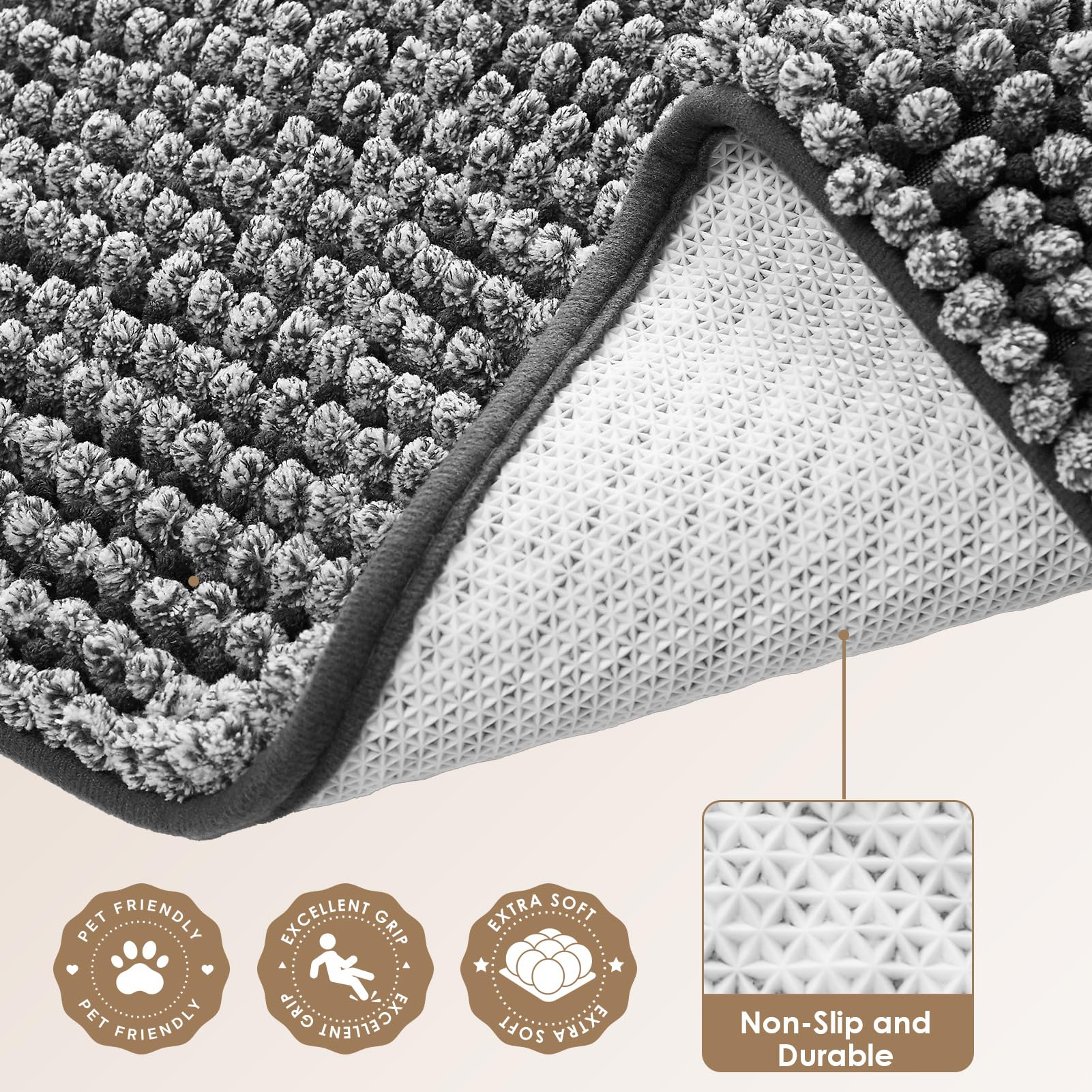 EHEYCIGA Super Absorbent Dog Door Mat 36x24 Inch - Quick-Dry Chenille, Non-Slip, Washable Mud Mat for Paws