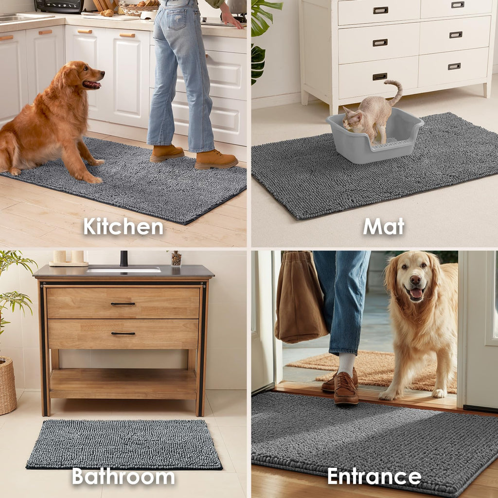 EHEYCIGA Super Absorbent Dog Door Mat 36x24 Inch - Quick-Dry Chenille, Non-Slip, Washable Mud Mat for Paws