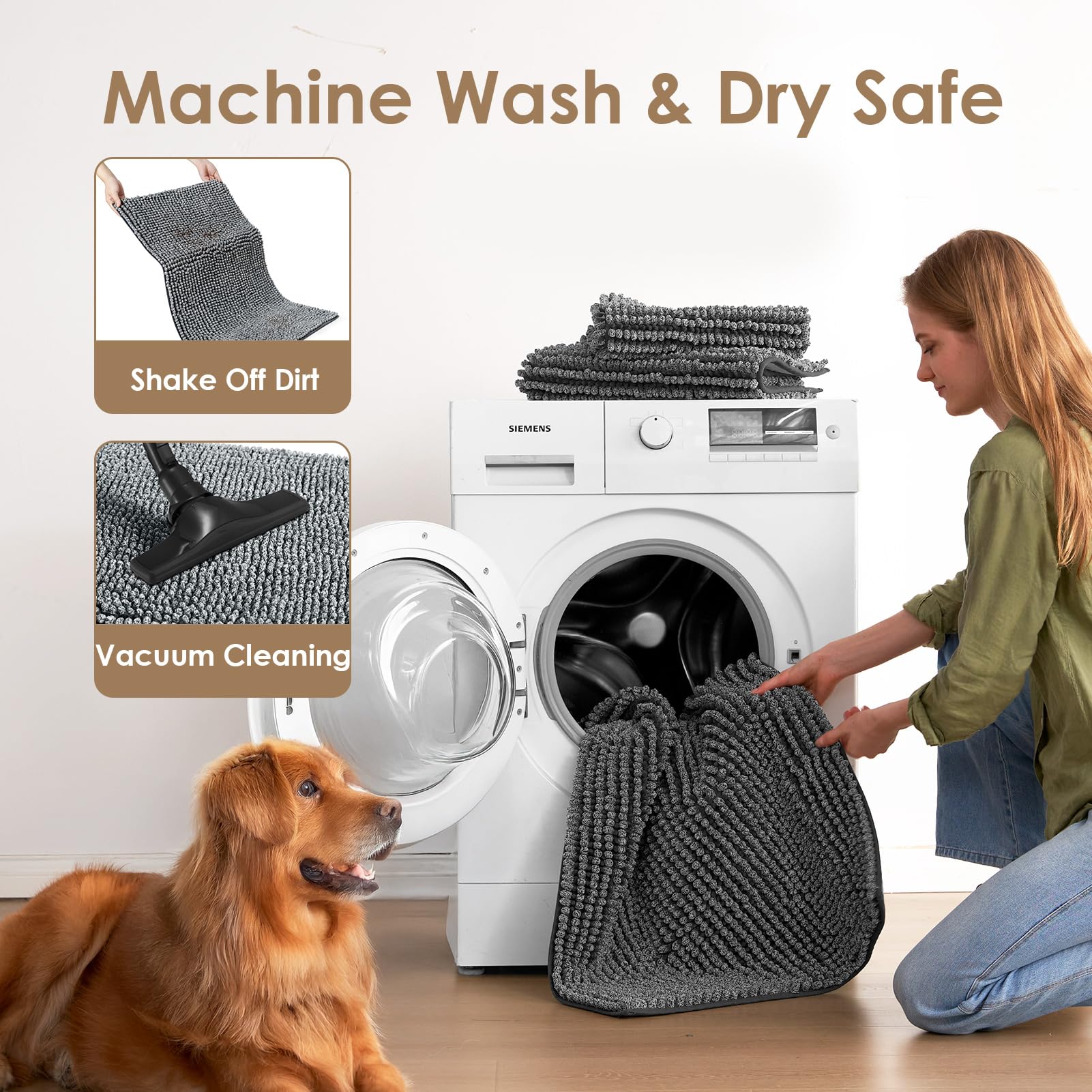 EHEYCIGA Super Absorbent Dog Door Mat 36x24 Inch - Quick-Dry Chenille, Non-Slip, Washable Mud Mat for Paws