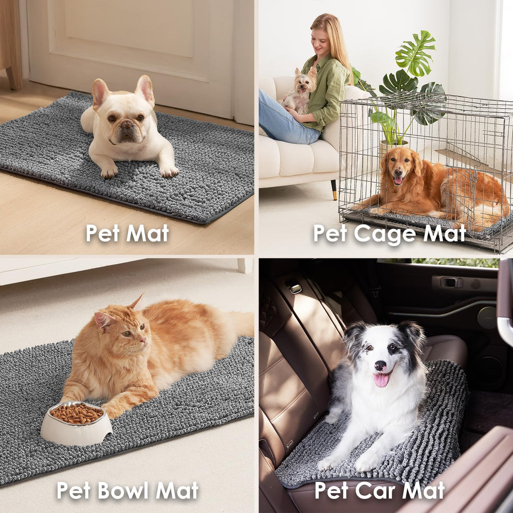 EHEYCIGA Super Absorbent Dog Door Mat 36x24 Inch - Quick-Dry Chenille, Non-Slip, Washable Mud Mat for Paws