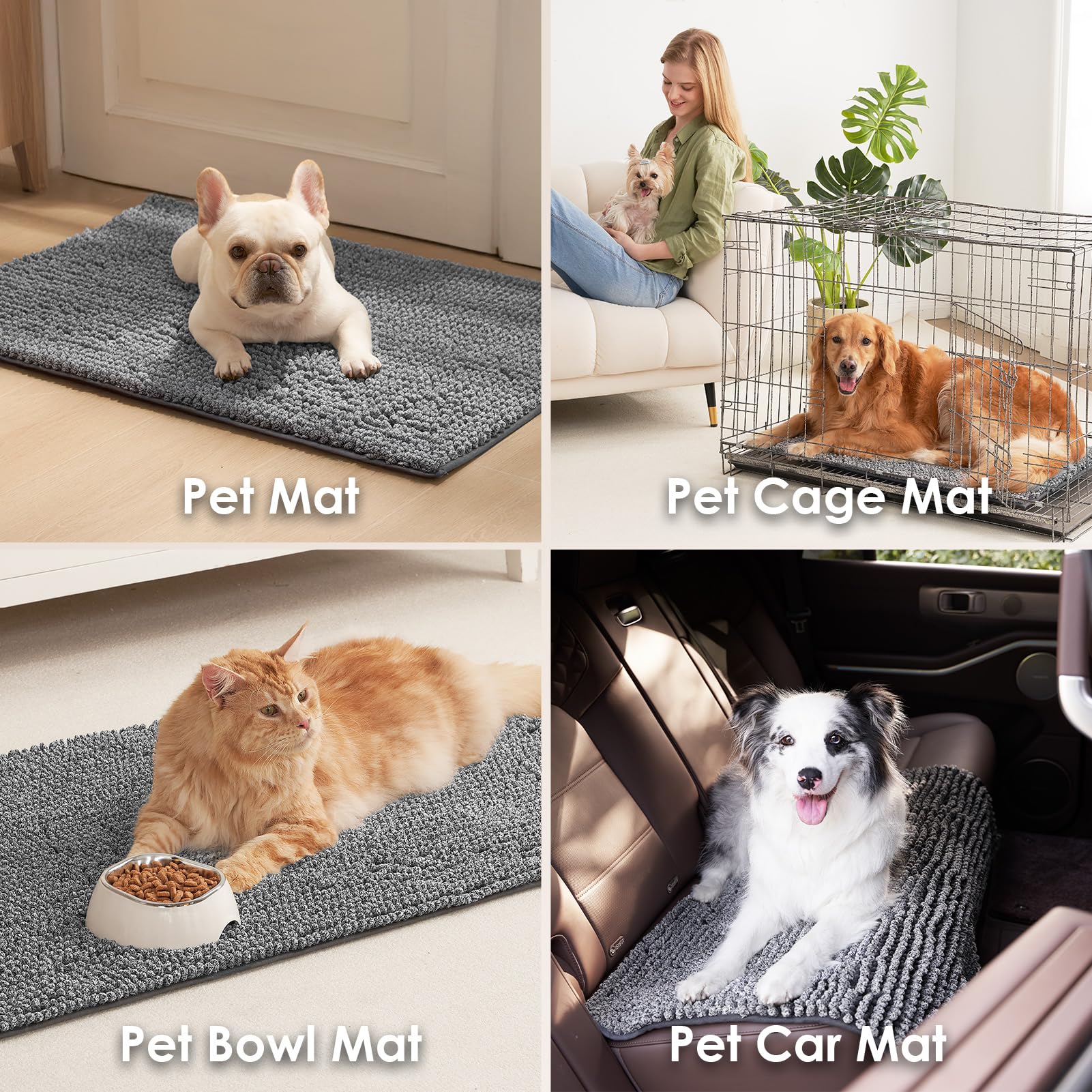 EHEYCIGA Super Absorbent Dog Door Mat 36x24 Inch - Quick-Dry Chenille, Non-Slip, Washable Mud Mat for Paws