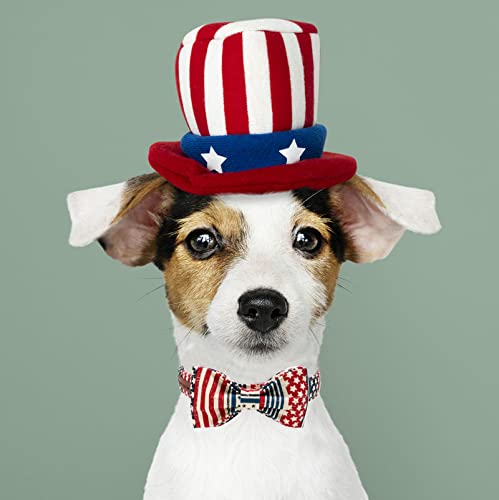 Elegant little tail American Flag Dog Collar with Bowtie – Patriotic Independence Day Collar for Large Dogs, Blue Flag, Cotton, Size L (16-24 Inches)