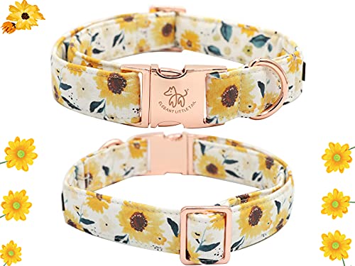Elegant Little Tail Sunflower Dog Collar with Handmade Bow - XL Adjustable Cotton Collar for Large Breeds