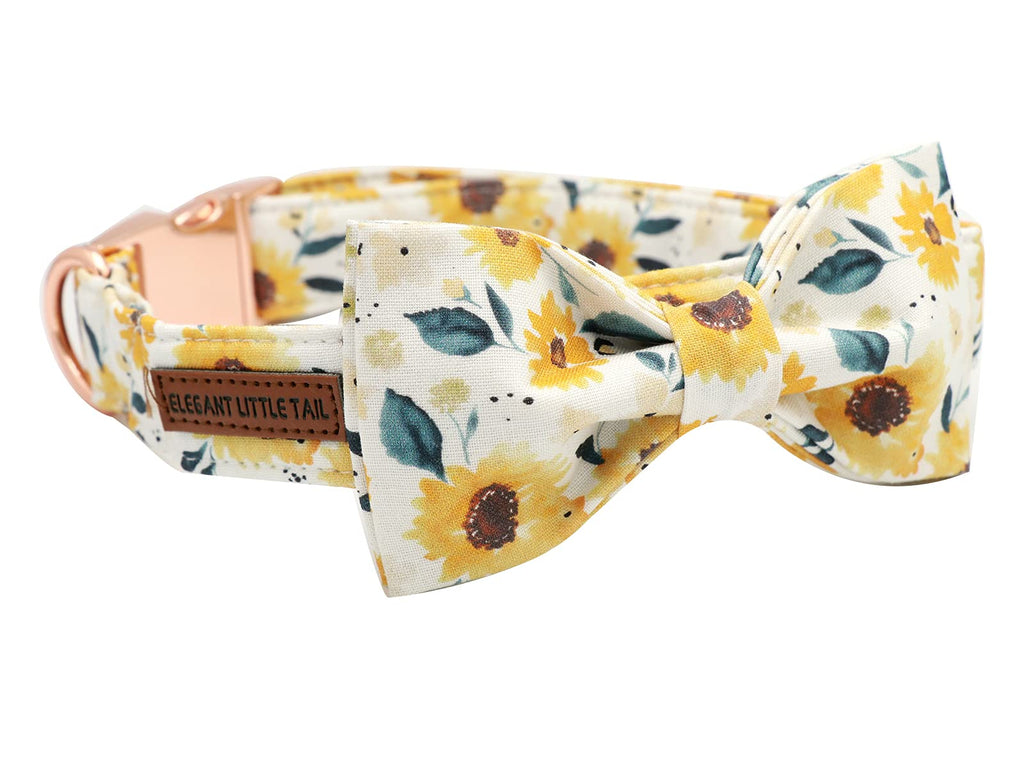 Elegant Little Tail Sunflower Dog Collar with Handmade Bow - XL Adjustable Cotton Collar for Large Breeds