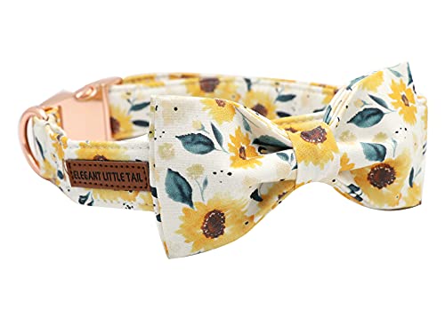 Elegant Little Tail Sunflower Dog Collar with Handmade Bow - XL Adjustable Cotton Collar for Large Breeds