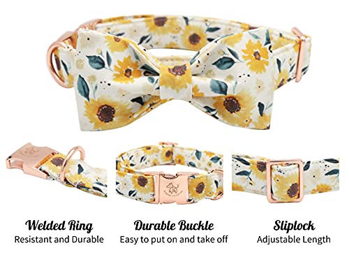 Elegant Little Tail Sunflower Dog Collar with Handmade Bow - XL Adjustable Cotton Collar for Large Breeds