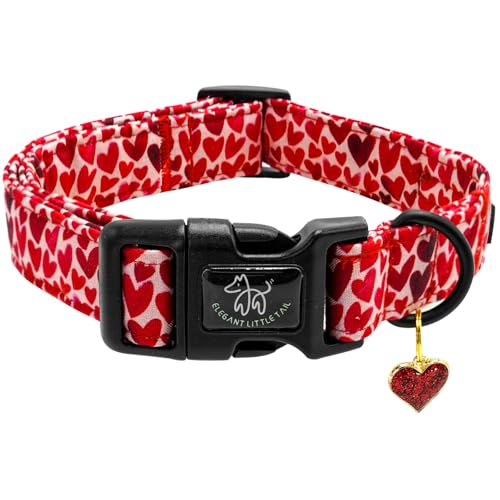 Elegant little tail Valentine's Dog Collar - Red Heart, Adjustable Cotton with Quick Release Buckle for Small, Medium, Large Dogs