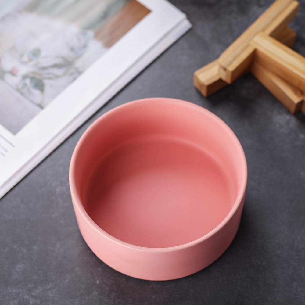 Elevated Ceramic Pet Bowl with Wood Stand – Non-Slip, Dishwasher Safe, 6x6x5 Inches for Cats & Small Dogs