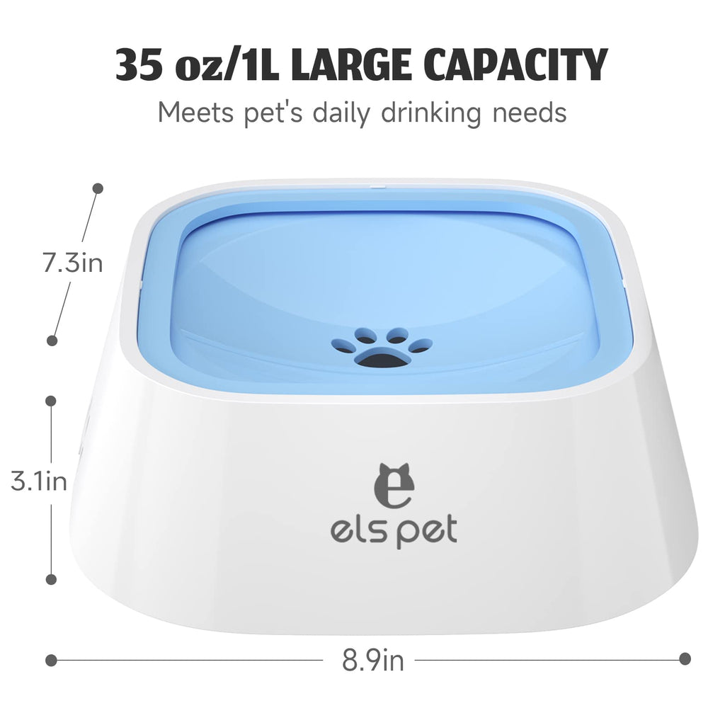 ELS PET No Spill Dog & Cat Bowl – 35oz/1L Large Capacity Travel Water Dispenser in Blue