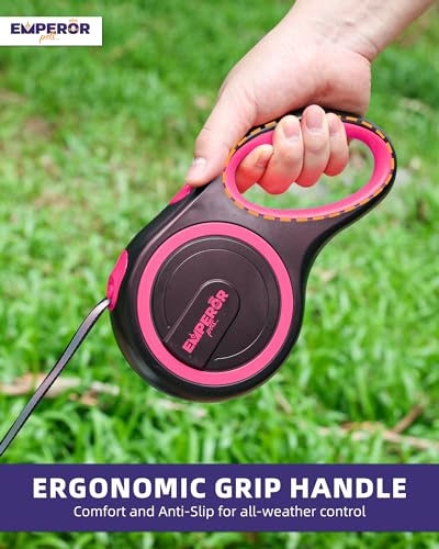 Emperor Pets 16 ft Retractable Dog Leash - Heavy Duty Nylon Leash for Large Dogs up to 110 lbs - Pink