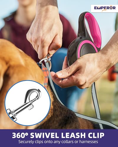 Emperor Pets 16 ft Retractable Dog Leash - Heavy Duty Nylon Leash for Large Dogs up to 110 lbs - Pink
