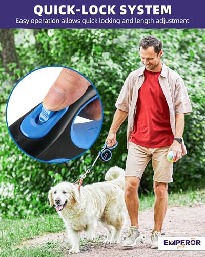 Emperor Pets 16 ft Retractable Dog Leash for Small Dogs - Blue, Up to 44 lbs