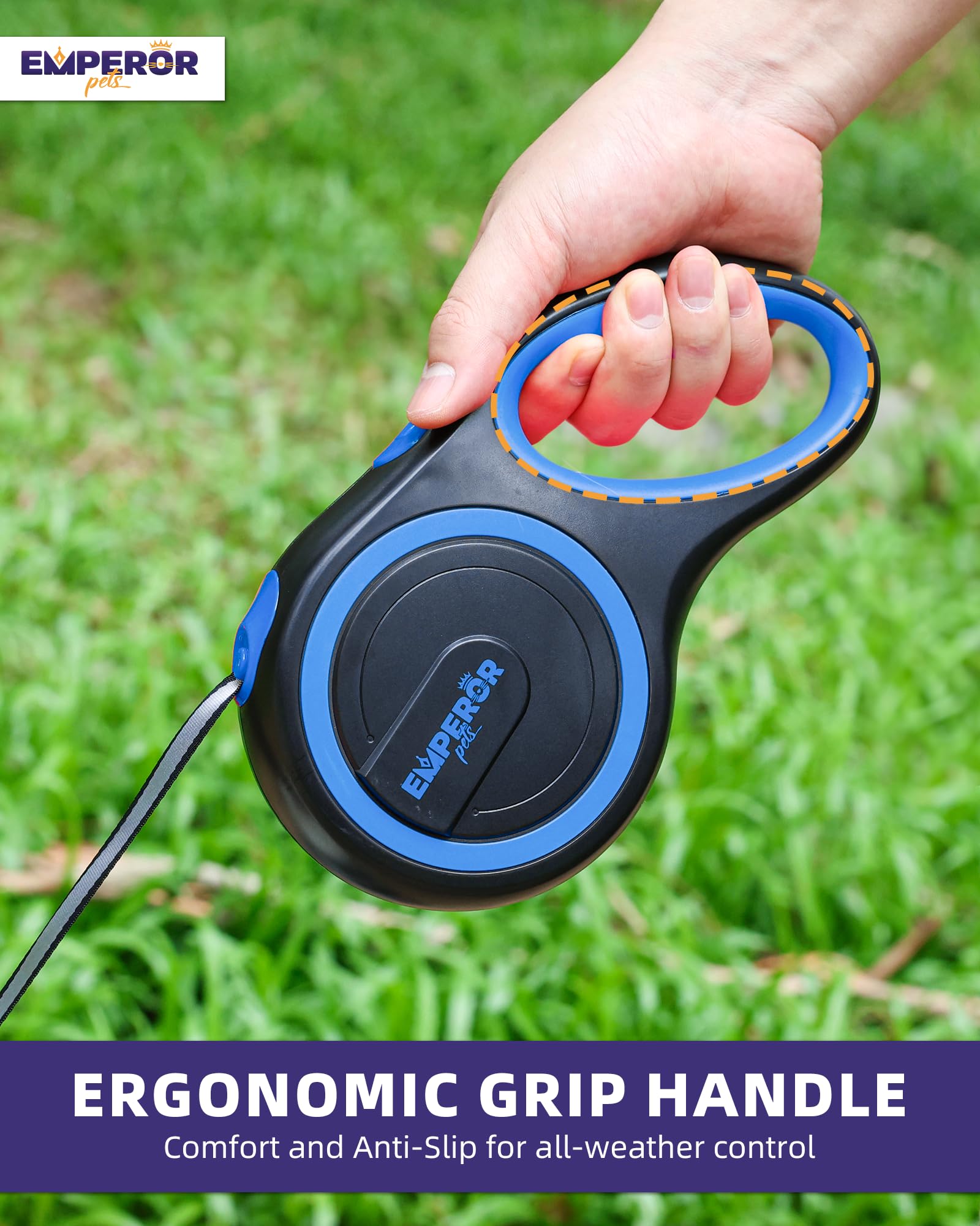 Emperor Pets 16 ft Retractable Dog Leash for Small Dogs - Blue, Up to 44 lbs