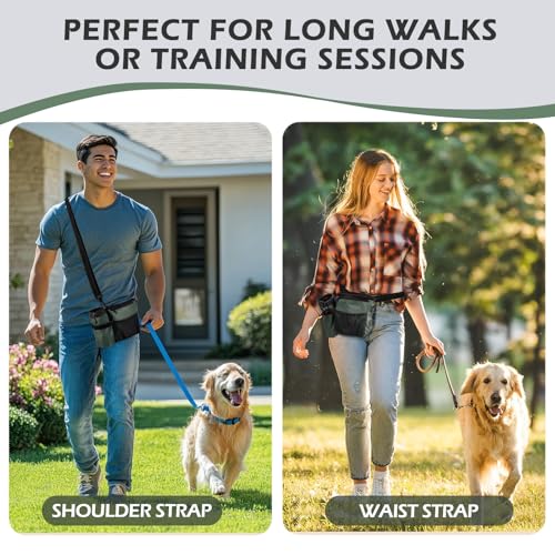Erhalithegro Dog Treat Training Pouch - Magnetic Zipper Closure, Poop Bag Dispenser, Water Bottle Pocket, GrayishGreen