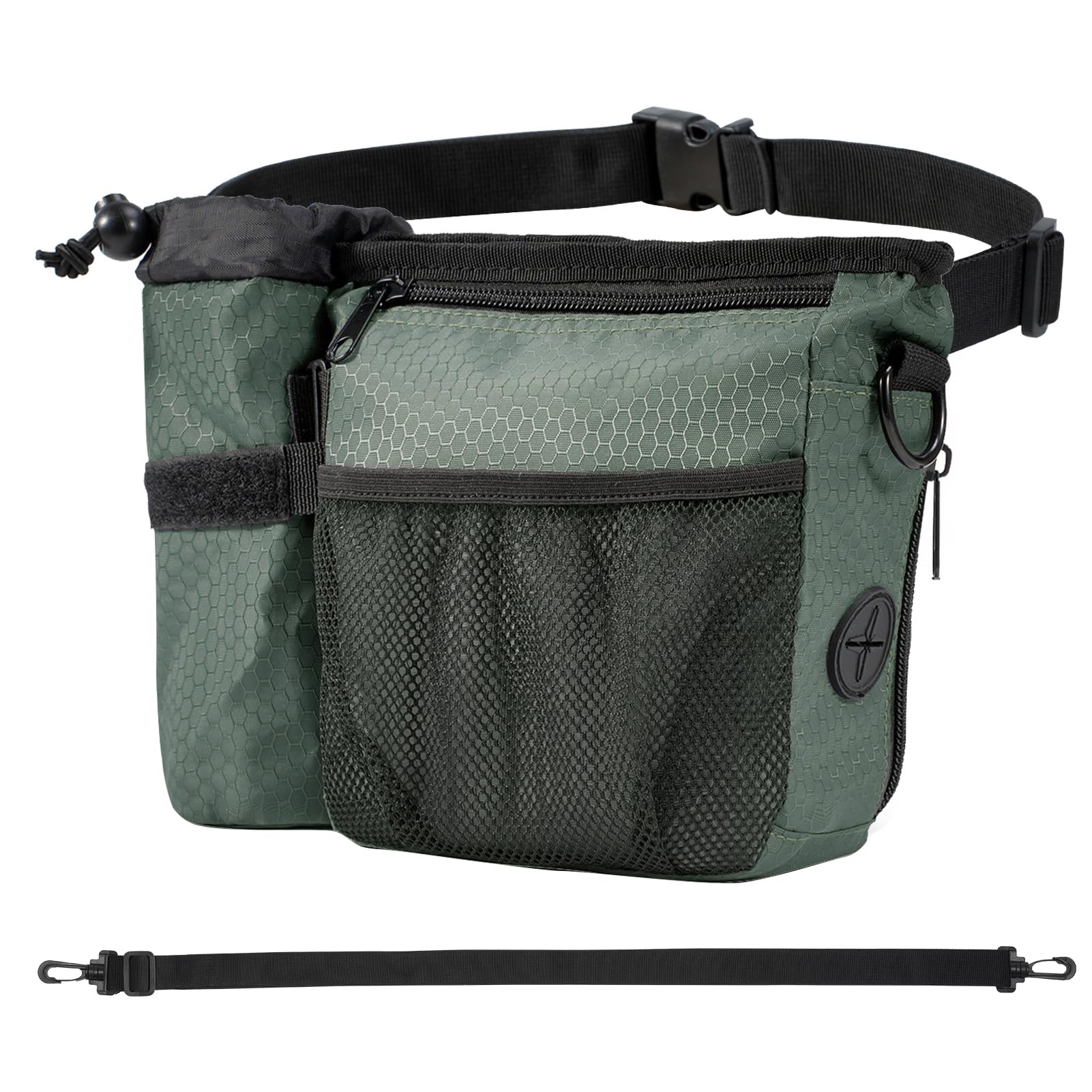Erhalithegro Dog Treat Training Pouch - Magnetic Zipper Closure, Poop Bag Dispenser, Water Bottle Pocket, GrayishGreen