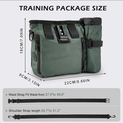 Erhalithegro Dog Treat Training Pouch - Magnetic Zipper Closure, Poop Bag Dispenser, Water Bottle Pocket, GrayishGreen