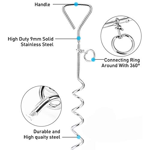 Evilplan Dog Tie Out Cable and Stake - 16ft Vinyl-Coated Steel Cable with 16-Inch Spiral Stake for Dogs Up to 125 lbs