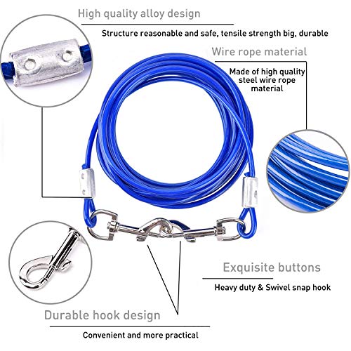 Evilplan Dog Tie Out Cable and Stake - 16ft Vinyl-Coated Steel Cable with 16-Inch Spiral Stake for Dogs Up to 125 lbs