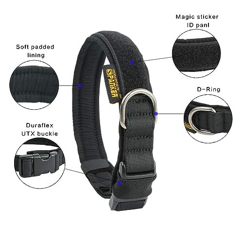 EXCELLENT ELITE SPANKER Tactical Dog Collar - Black Small Size Padded Nylon Military Collar with D-Ring and ID Panel