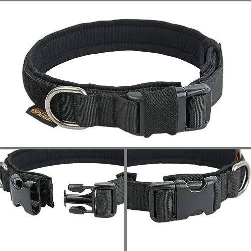 EXCELLENT ELITE SPANKER Tactical Dog Collar - Black Small Size Padded Nylon Military Collar with D-Ring and ID Panel